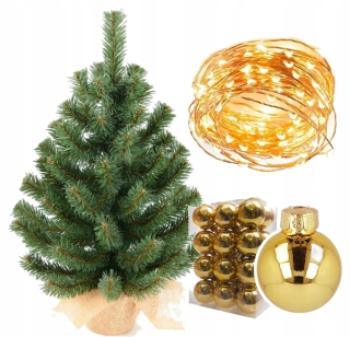 Vianočný stromček zelená játová základňa 50 cm+Baubles+Svetlá