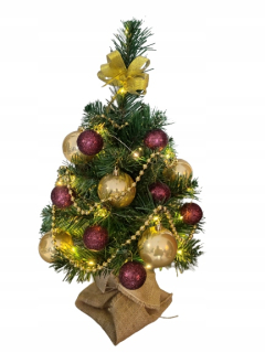 Vianočný stromček 50cm + ozdoby bordovo zlaté ready LED