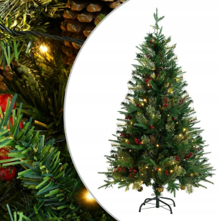 Vianočný stromček s LED a kužeľmi, zelený, 150 cm, PVC a