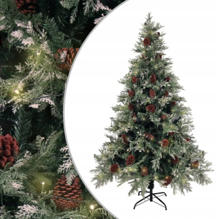 Vianočný stromček s LED a kužeľmi, zelený a biely, 120 cm,