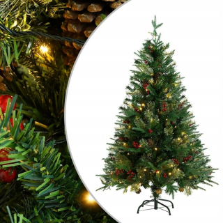 Vianočný stromček s LED žiarovkami a zelenými kužeľmi 120 cm