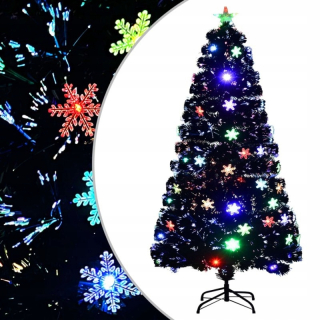 Vianočný stromček s LED snehovými vločkami, čierna, 120 cm,
