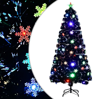 Vianočný stromček s LED snehovými vločkami, čierna, 150 cm, svetlá