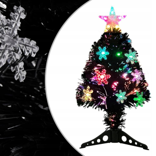 Vianočný stromček s LED snehovými vločkami, čierna, 64 cm, svetlo