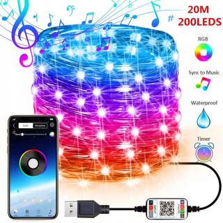 Svetelný stĺp do záhrady - Vianočný stromček Dekor 5M/10M/20M/30M USB Bluetooth Smart LED svetelný reťazec