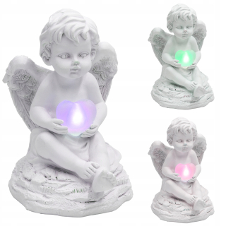 Veľký anjel žiariaci s LED srdcom multicolor RGB