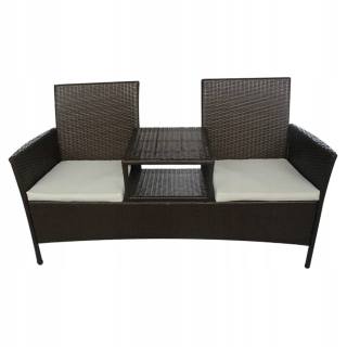 Záhradná lavica, lavička - Dvojitá záhradná pohovka so stolom, Rattan PE,