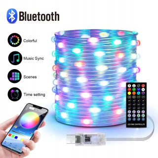 Svetelný stĺp do záhrady - Dekor LED svetlo USB Bluetooth App Control Rgbic Garland Wire Fairy Light