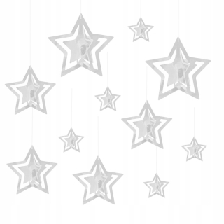 3D zavesenie dekorácie Silver Stars 11 PCS.