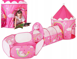 Stan pre deti - Veľký ružový stanový domček Princess Palace s Play Tunnel 3v1 Songmics
