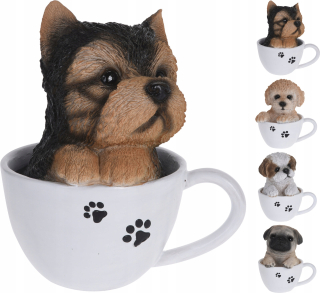 Dekoratívny figurínový pes v pohárovej dekorácii 14,5 cm