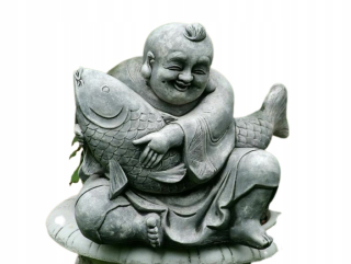 Záhradná figúrka - Záhradná postava betón Buddha s rybami