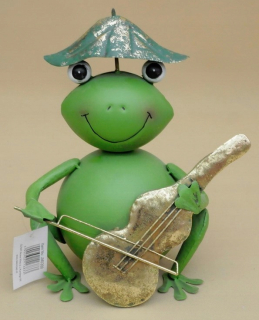 Figúrka žaba žaba zelené kovové husle