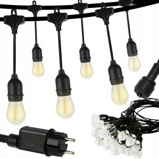 Záhradné girlandy - Vonkajšie záhradné girlandské lampy na veľkú terasu balkón 20 žiaroviek IP44 10 m