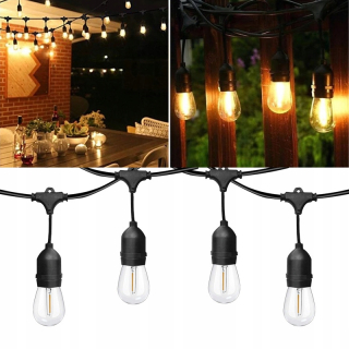 Záhradné girlandy - Záhradná GIRLAND 10 metrov, 20 E27 LED žiaroviek, vodotesná