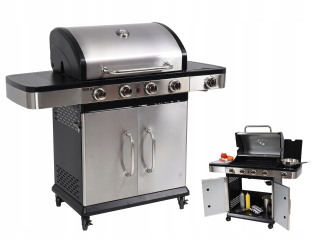 Plynový gril - Plynový gril 4 horáky + pomocný horák Inox