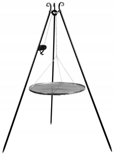 Gril na drevené uhlie - Záhradný gril trojuholník + rošt 60 cm kované dekoratívne