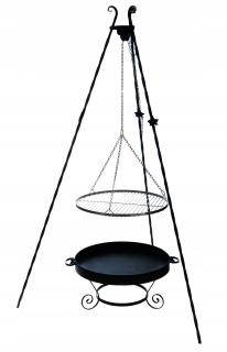 Záhradné ohnisko - Záhradný gril triogénny kovaný nerezový rošt 80 cm