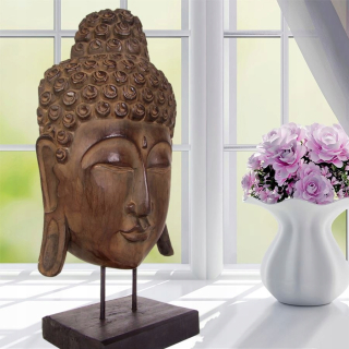 Buddha Head, Wood Albizia 50 cm