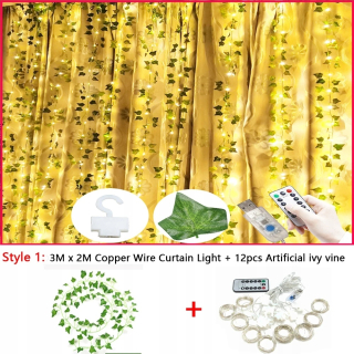 Svetelný stĺp do záhrady - Rastliny umelého viniča zeleného listu Girland Fairy Light Home Decor Led