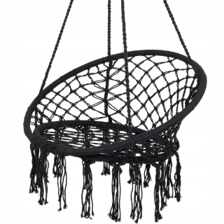 Závesné hojdacie kreslo - Otvorené hojdacie kreslo 80x60cm Čierny vankúš 120 kg