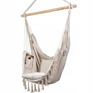 Závesné hojdacie kreslo - Závesný výkyvový pletený bocian 80 cm ecru