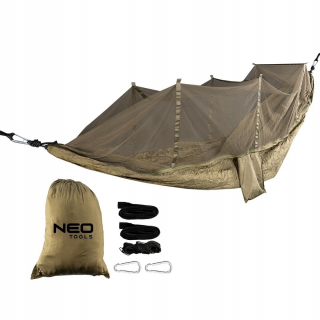 Záhradná hojdacia sieť hamak - Turistická hojdačka s sieťou komárom 330 x 140 cm Neo