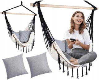 Závesné hojdacie kreslo - Hojdačka visiace kreslo boho branded balkón 2 vankúše
