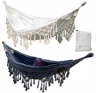 Záhradná hojdacia sieť hamak - Brazílska záhradná hojdačka boho bavlnené strapce