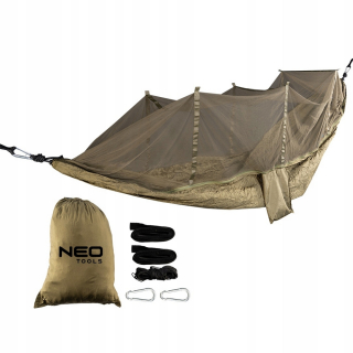 Záhradná hojdacia sieť hamak - Hojdačka s sieťou komárov 330 x 140 cm set