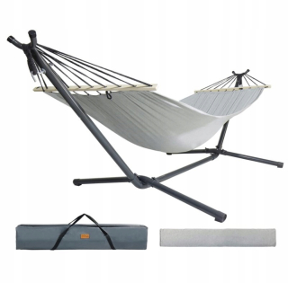 Záhradná hojdacia sieť hamak - Hojdačka s rámom 186 x 80 cm 140 kg šedá