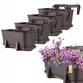 Kvetináč na balkón - Gadax 4x Balkónový box 40 cm hnedé rukoväte