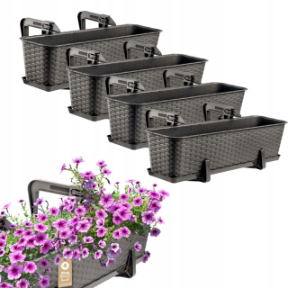 Kvetináč na balkón - Gadax 4x Balkónový box 60 cm hnedé rukoväte