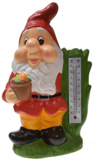 Trpaslík s teplomerom figurín skrzat pre záhradu