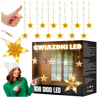 Záhradné girlandy - LED svetlo záclonové lampy vianočné garlandy 108Dodiod hviezda 2,5 m teplé