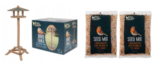 Krmítko pre vtáčiky so stojanom, drevené záhradné kŕmidlo + POTRAVINY 1,5 kg!!
