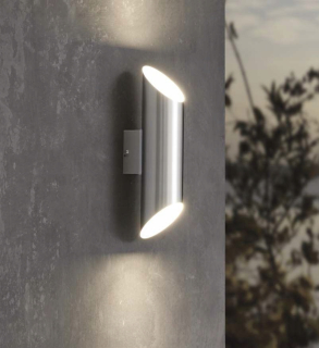 Záhradné nástenné svietidlo - Záhradná nástenná lampa Eglo odtiene šedej a striebra integrovaného zdroja