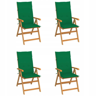 Záhradný stôl, stolík - Záhradné stoličky, 4 ks, zelené vankúše, drevo
