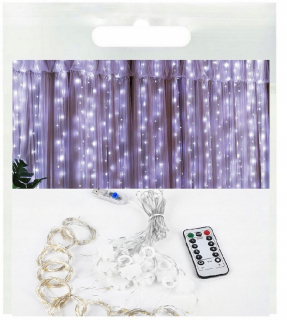 Záhradné girlandy - Svetelná záclona 100 LED 3x1m Girlanda Lamps drôtený drôt neutrálny pilot