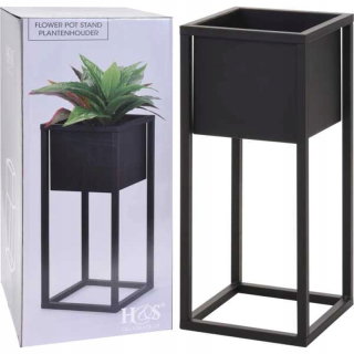 Stojan na kvetináč, kvety - Čierna kovová kvetina