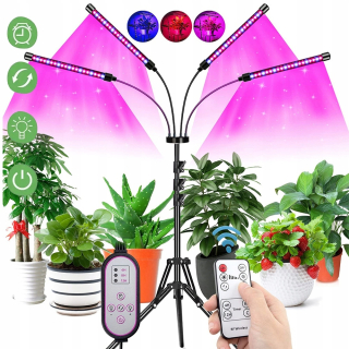 Lampa na pestovanie raslín - LED žiarovka, celé spektrum, 80 LED diód, 4 hlavy, stmievanie