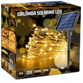 Záhradné girlandy - Solárne žiarovky Garders 200 LED teplo 22 m