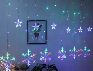 LED žiarovky curtain snehové vločky multikol s bleskom