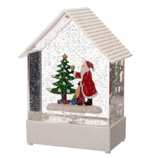 Sklenená lampa santa s vianočným stromčekom