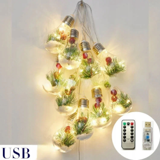Svetelný stĺp do záhrady - LED medený drôt guľa Bubble Party Lights Šnúrka vianočný stromček Borovicová ihla