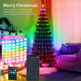 Svetelný stĺp do záhrady - LED inteligentné diaľkové ovládanie RGB vianočné stromčeky Fairy String Light Point