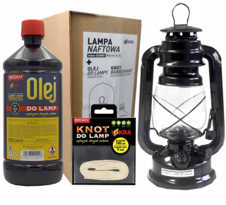 Pochodeň - Čierna olejová lampa, knôt, olej Iskra 1l
