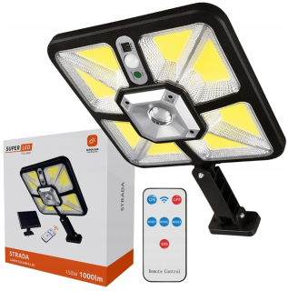 Uličná lampa - LED COB solárne svietidlo Pouličné svietidlo s 150W senzorom a 5 m káblom + diaľkové ovládanie