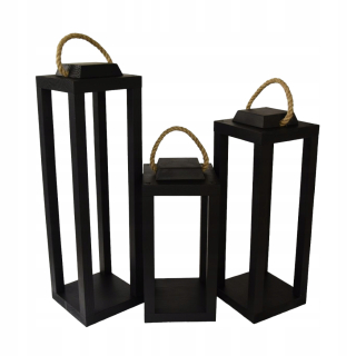 Solárna zapichovacia záhradná lampa - Black Lantern Set 3 PCS. Rôzne prírodné farby drevo