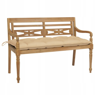 Záhradná lavica, lavička - Batavia lavica s béžovým vankúšom, 120 cm, masívne drevo